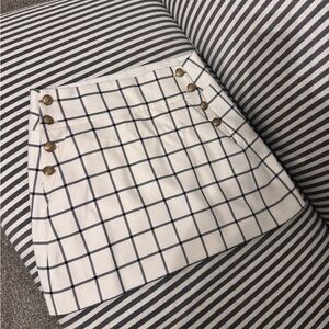 Alice + Olivia White and Black Grid Mini Skirt